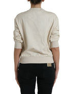 Beige Jungle Printed Cotton Pullover Sweater