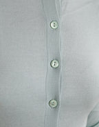 Light Blue Silk Crew Neck Cardigan Sweater