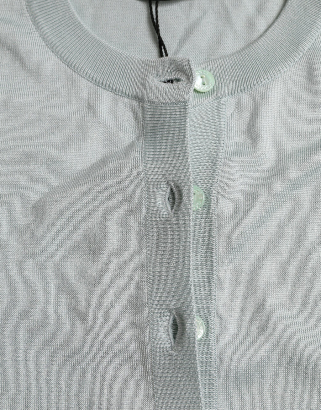 Light Blue Silk Crew Neck Cardigan Sweater