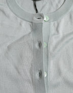 Light Blue Silk Crew Neck Cardigan Sweater