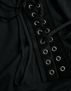 Black Cotton Lace Up Logo Round Neck Tank Top