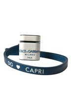 White Blue Calf Leather Logo Print Strap Airpods Case