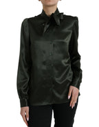 Gray Long Sleeves Ascot Collar Blouse Top