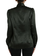 Gray Long Sleeves Ascot Collar Blouse Top