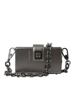 Metallic Gray Calfskin Leather DG BOX Shoulder Bag