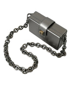 Metallic Gray Calfskin Leather DG BOX Shoulder Bag