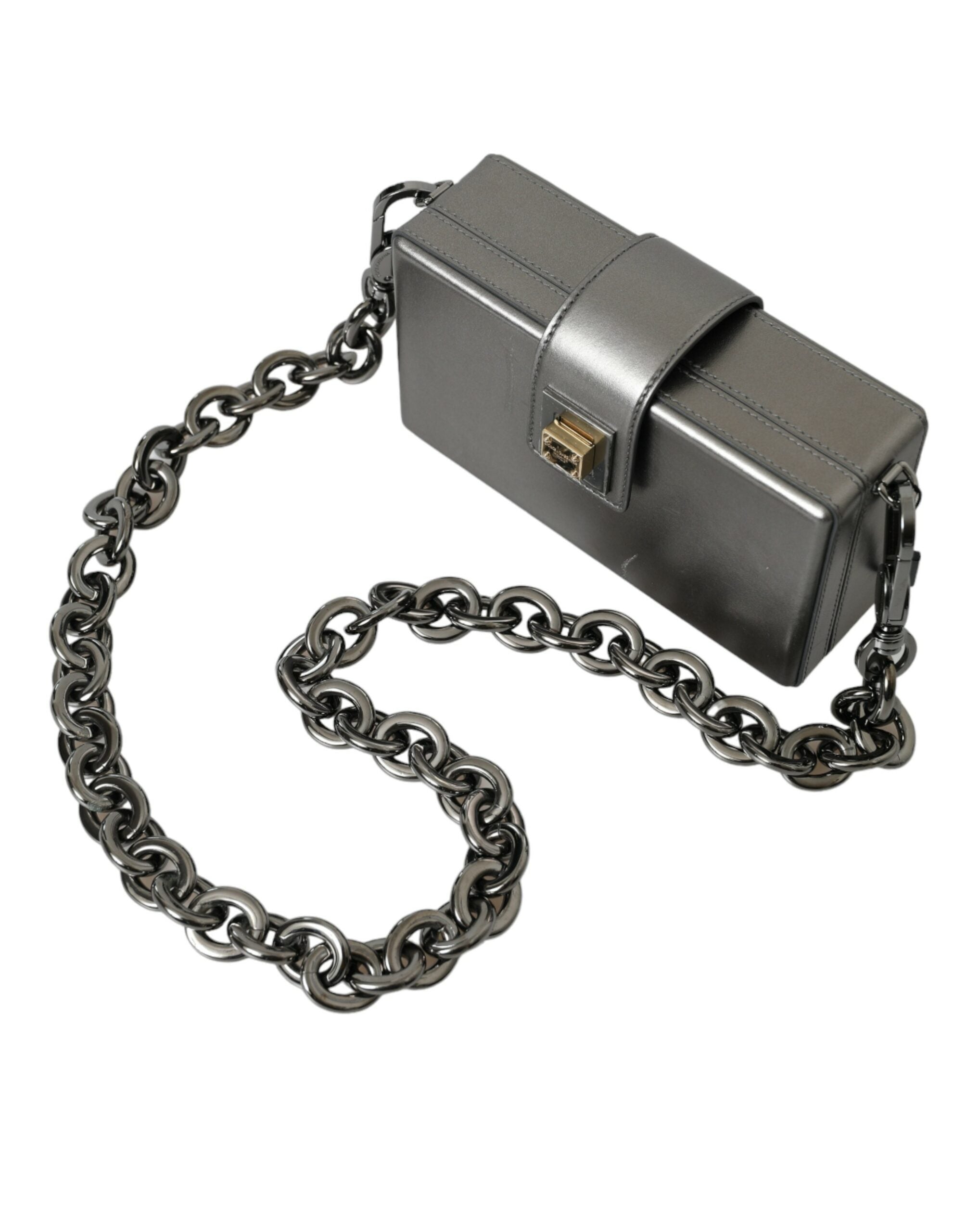 Metallic Gray Calfskin Leather DG BOX Shoulder Bag