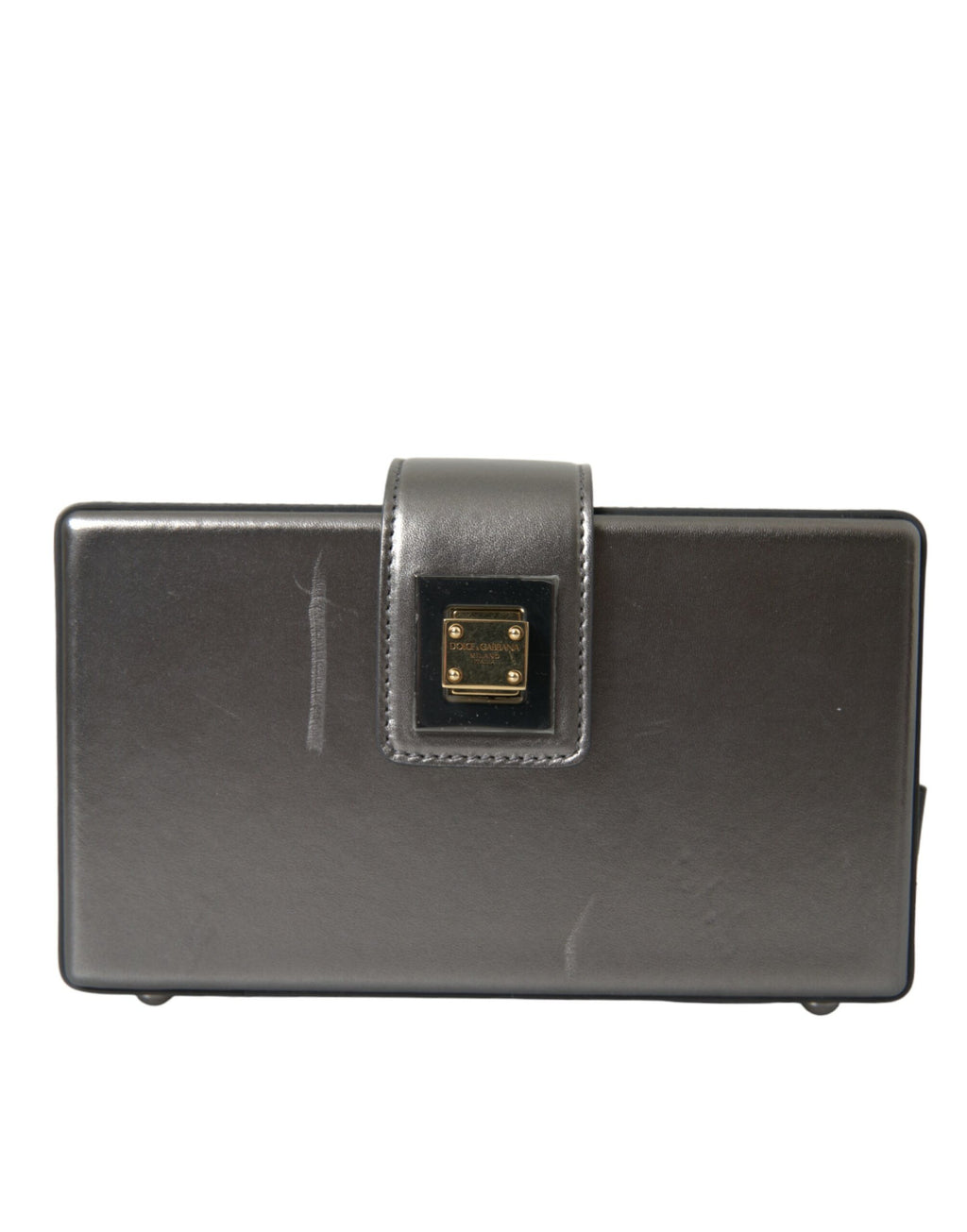 Metallic Gray Calfskin Leather DG BOX Shoulder Bag