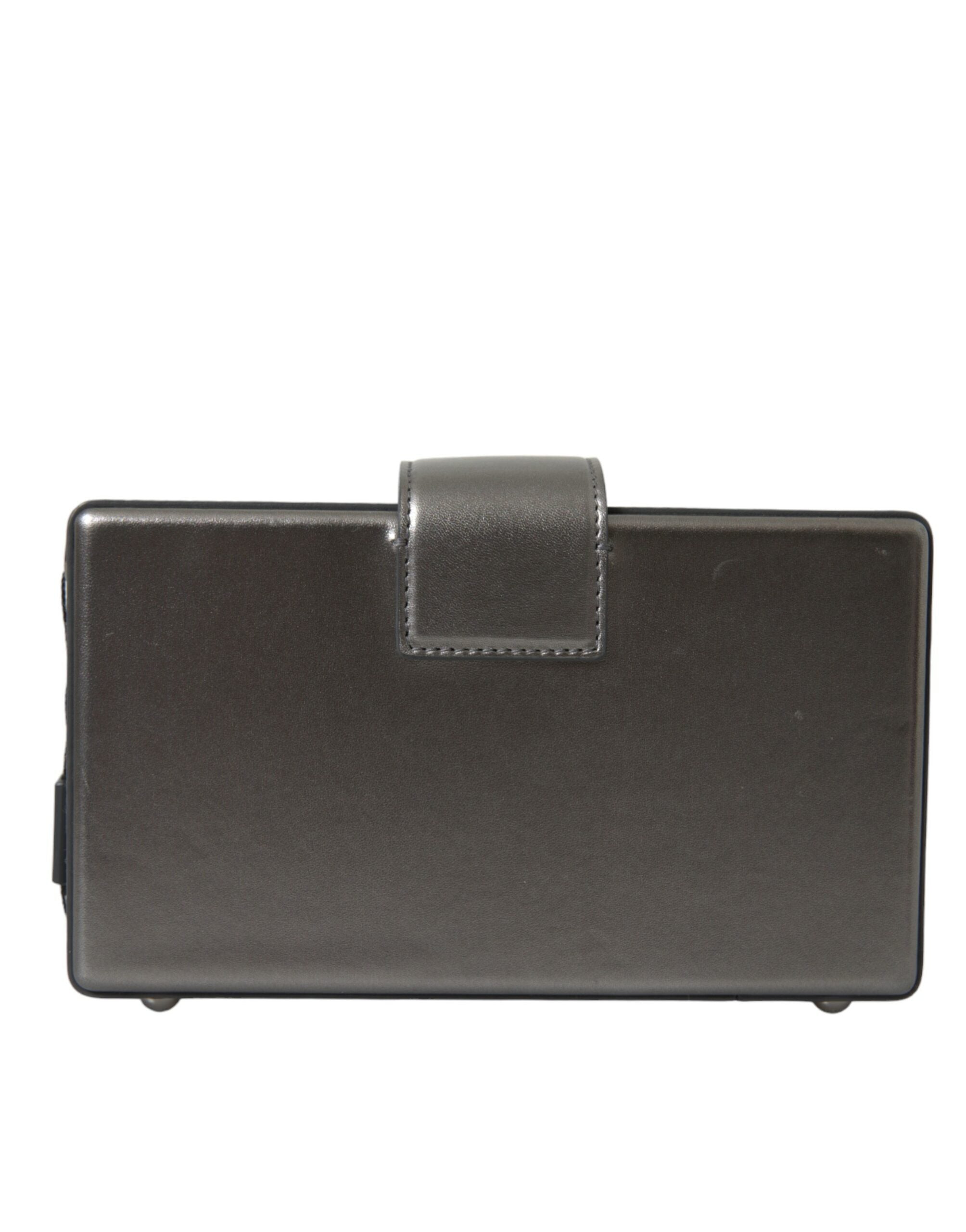 Metallic Gray Calfskin Leather DG BOX Shoulder Bag