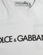 White Logo Print Cotton Crew Neck T-shirt