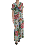Blue Floral Wide Leg Wrap Jumpsuit Dress
