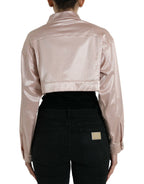 Pink Cotton Stretch Collared Cropped Jacket