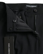 Black Wool Mid Waist Tapered Pants