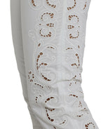 White Cut Out Cotton Mid Waist Cropped Pants