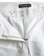White Cut Out Cotton Mid Waist Cropped Pants