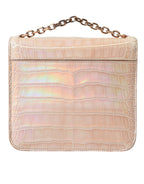 Beige Blue Agate Exotic Leather Gold Chain Purse Bag