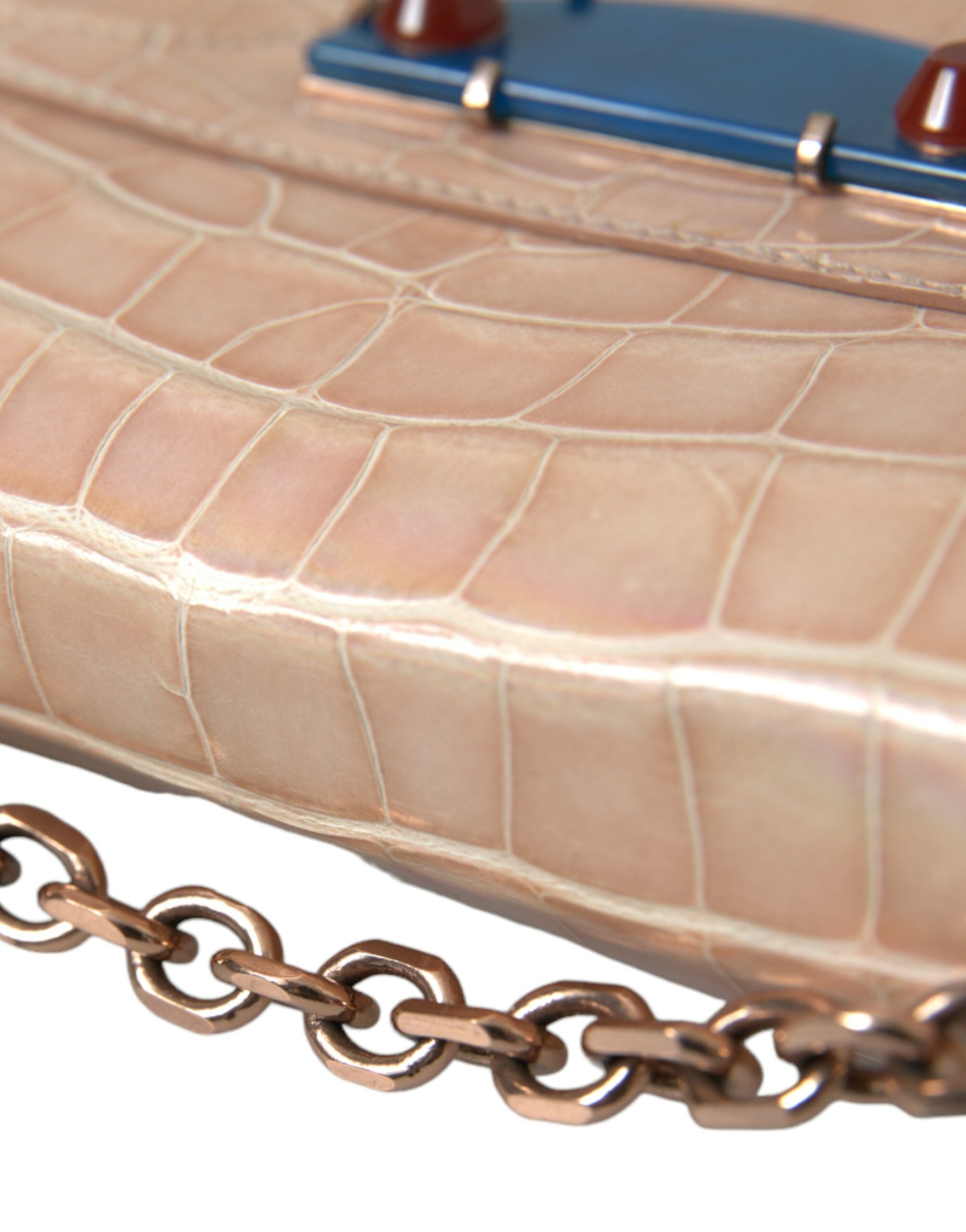 Beige Blue Agate Exotic Leather Gold Chain Purse Bag