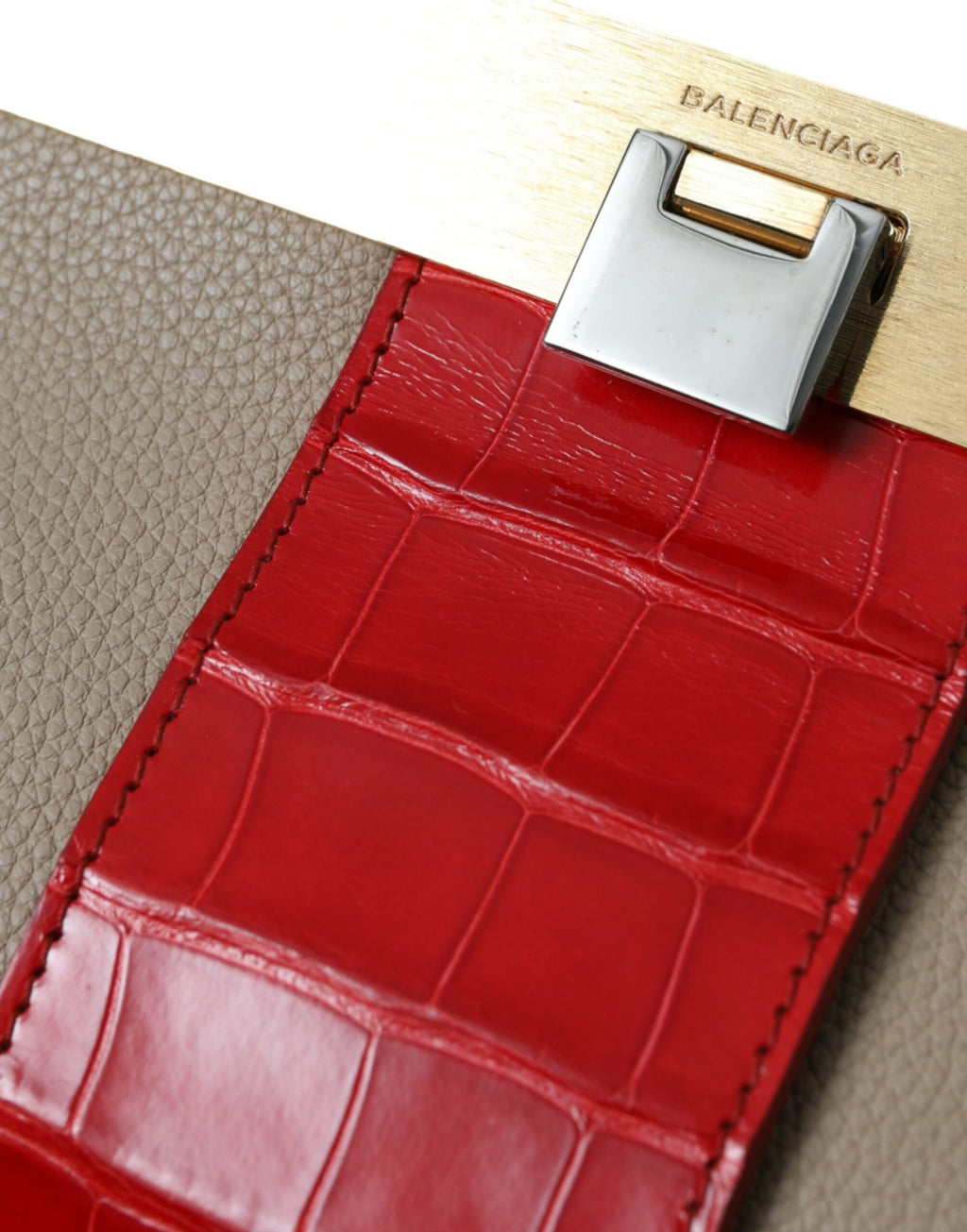 Beige Red Two Tone Exotic Leather Pouch Bag