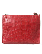 Red Exotic Skin Leather Classic Pouch Purse Wristlet Bag