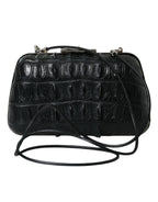 Black Exotic Skin Leather Shoulder Crossbody Box Clutch Bag