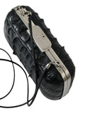 Black Exotic Skin Leather Shoulder Crossbody Box Clutch Bag