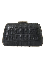 Black Exotic Skin Leather Shoulder Crossbody Box Clutch Bag