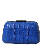 Blue Exotic Skin Leather Shoulder Crossbody Box Clutch Bag