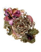 Gold Brass Floral Crystal Sequined Hair Clip