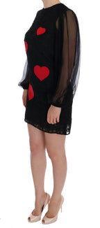 Black Lace Red Heart Shift Dress