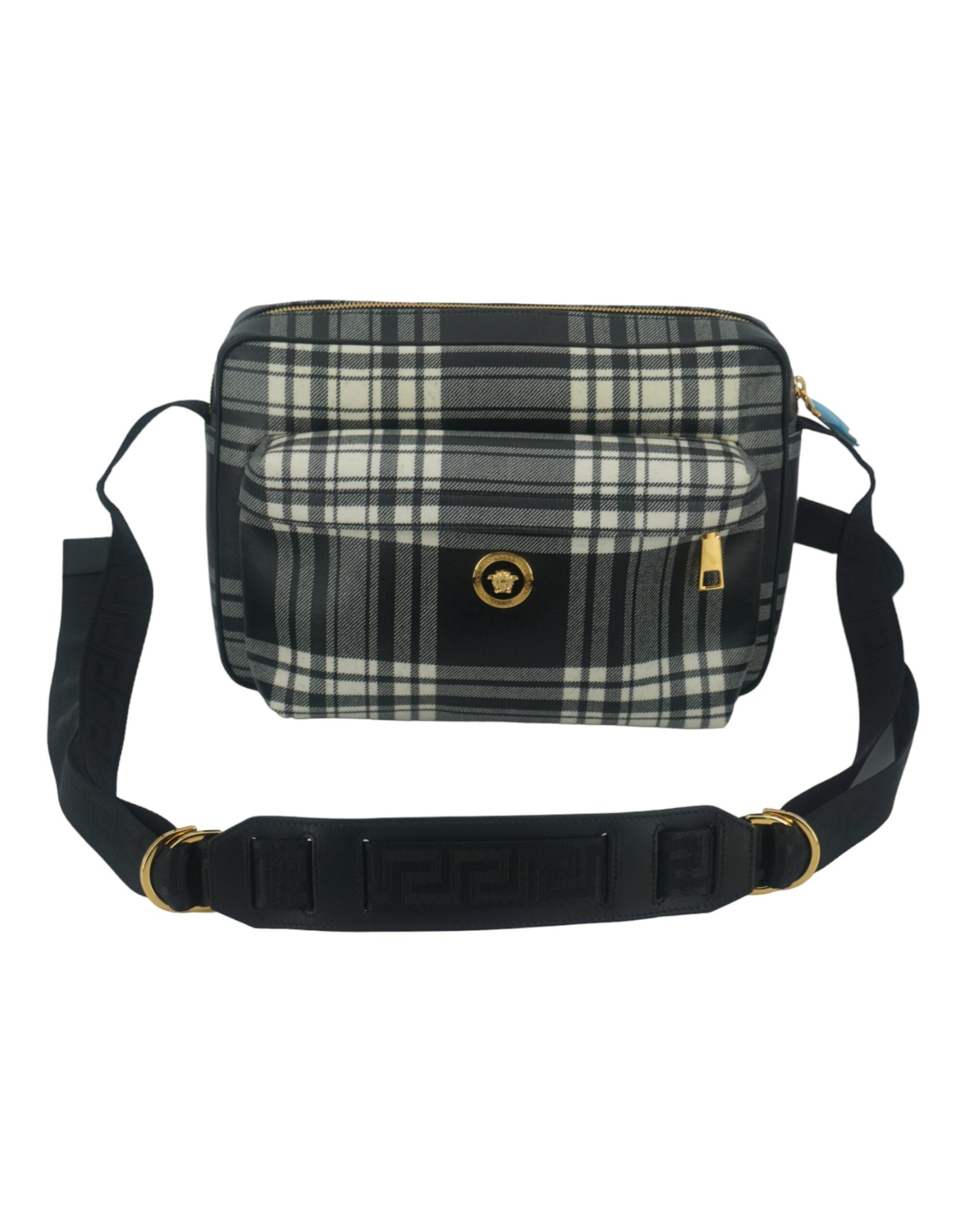 Grey Fabric & Leather Crossbody Bag