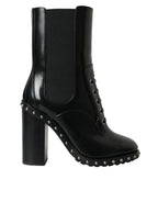 Black Leather Studded Lace Up Boots Shoes