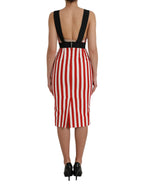 Red White Floral Sleeveless Sheath Midi Dress