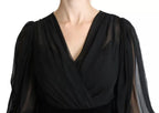 Black Mesh Pleated Mini Silk Blend Dress