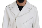 White Leather Biker Coat Zipper Jacket