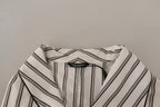 White Striped Cotton Robe Coat Wrap Jacket