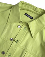 Green Cotton Collared Casual Button Down Shirt