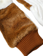 Brown White Acrylic Knitted Fur Mitten Gloves