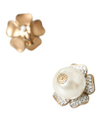 Gold Tone Maxi Faux Pearl Floral Clip-on Jewelry Earrings