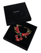 Gold Brass Link Chain RosePetal Crystal Pendant Necklace
