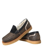 Brown Black Fur Leather Loafers Men Shoes