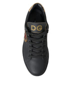 Black Leather Heart Embellished Sneakers Shoes