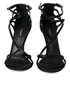Black Keira Satin Heels Sandals Shoes