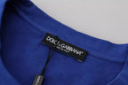 Blue Logo Print Crewneck Cotton T-shirt
