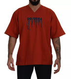 Red Logo Embroidery Crewneck Cotton T-shirt