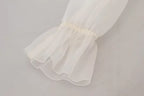 White Ascot Collar Long Sleeves Blouse Top