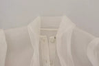 White Ascot Collar Long Sleeves Blouse Top