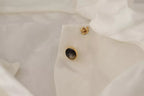 White Patterned Silk Ascot Collar Blouse Top
