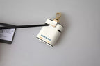 White Blue Calf Leather Logo Print Strap Airpods Case