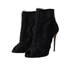 Black Tulle Stiletto Heels Short Boots Shoes
