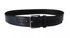 Blue Black Logo Print Silver Buckle Belt